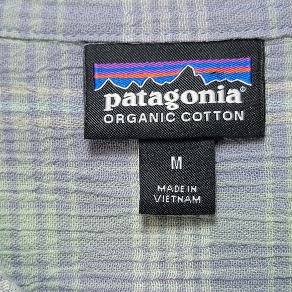Patagonia Organic Cotton Shirt Mens M Gauze Button Up Plaid Short Sleeve Pocket - Picture 8 of 14